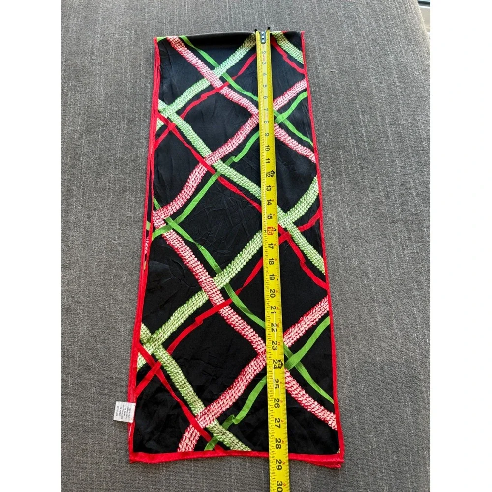 Talbots Silk Rectangle Scarf Large Plaid Black Red and Green Head Scarf 56